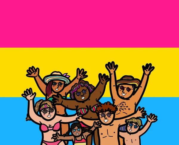 Group Multi Ethnic Diversity People Swimsuit Arm Raised Together Pansexual —  Fotos de Stock