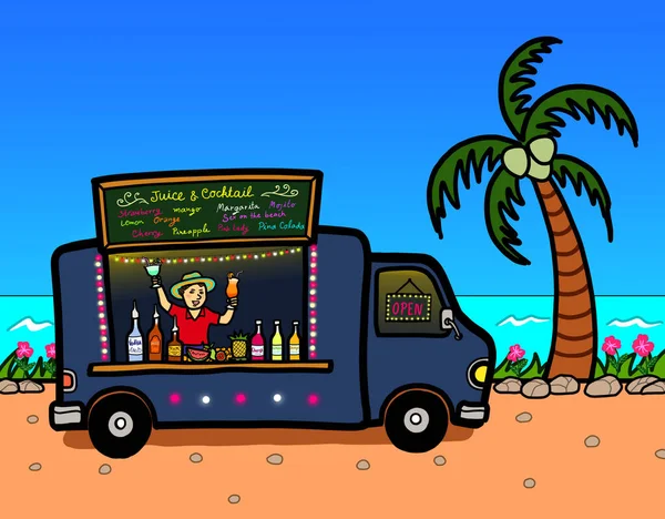 街头食品卡车果汁鸡尾酒饮料室外夏季 — 图库照片