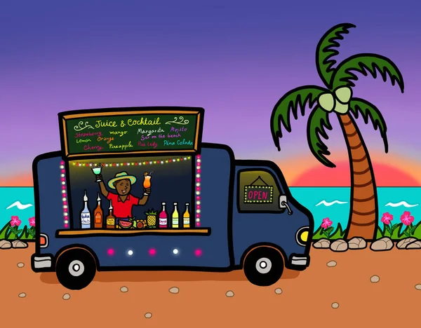 Уличный Фургон Едой Продающий Сок Коктейльные Напитки Молодым Афро Американским — стоковое фото