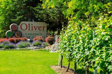 Oliver, British Columbia, Kanada - 29 Haziran 2022: Kanada 'nın başkenti Oliver, British Columbia' nın girişindeki 