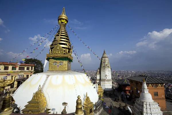 Swayambhunath Stupa Een Oud Religieus Complex Top Van Een Heuvel — Stockfoto