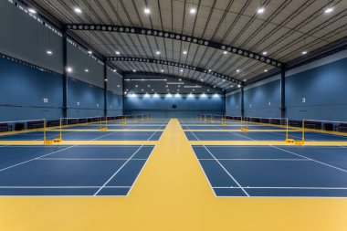 Chonburi, Thailand - April 26, 2017: Indoor badminton court with Decoflex flooring at Bowin Arena located in Chonburi, Thailand. 