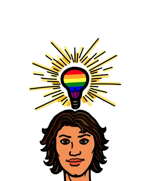 Head Gay Person Pride Rainbow Electric Lightbulb Creative Mind Brain —  Fotos de Stock