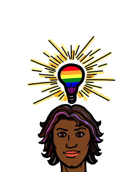 Head Gay Black African American Person Pride Rainbow Electric Lightbulb —  Fotos de Stock