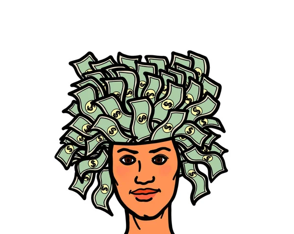 Human Head Pile Dollar Money Growing Brain Human Mind Wealth — Zdjęcie stockowe