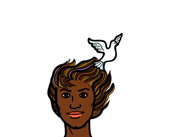 Head Young Adult Black African American Person White Bird Flying — Stockfoto