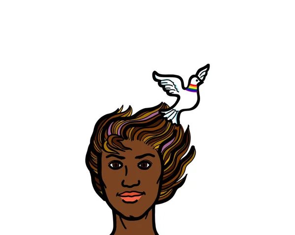 Głowa Geja Igbtq Czarnego Afroamerykanina Białym Ptakiem Tęczą Latającą Wolność — Zdjęcie stockowe