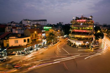 Hanoi, Vietnam - December 5, 2012: View above Dong Kinh Nghia Thuc Square at dusk, located in the Old Quarter area of Hanoi, Vietnam. 