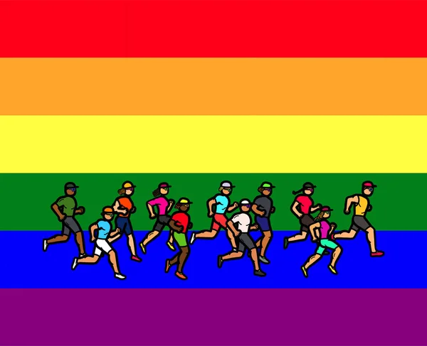 Group Gay Multi Ethnic Male Female Athlete Running Marathon Race — Fotografia de Stock