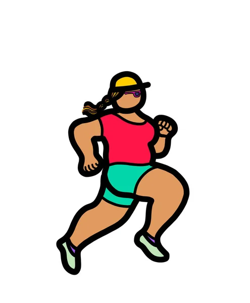 Overweight Chubby Female Person Ruuning Marathon Exercise Outdoor Exercise Healthy — 스톡 사진