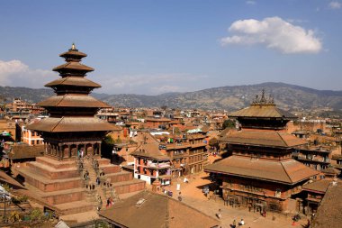 Bhaktapur, Nepal - October 25, 2012: Nyatapola Temple is a pagoda located in the city of Bhaktapur, Nepal. The temple is a UNESCO World Heritage site. Bhairavnath Temple is a Hindu temple located to the right of Nyatapola Temple.