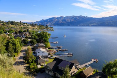Above view of Summerland located on the lakeshore of Okanagan Lake and located in the Okanagan Valley, British Columbia, Canada.