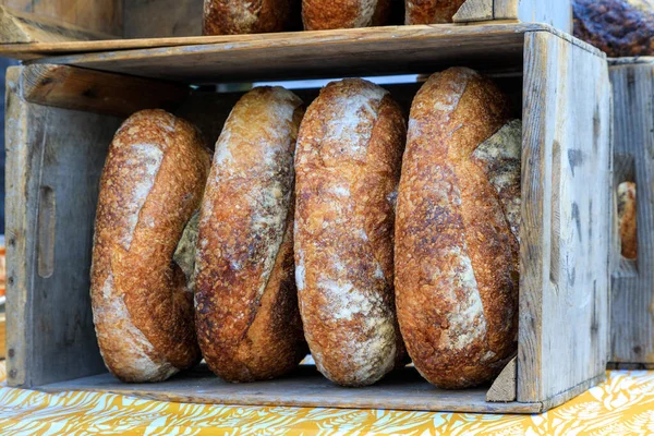 Arrangement Sourdough Bread Display Farmer Market Penticton British Columbia Canada — Stock Fotó