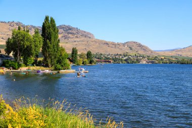Landscape view of Osoyoos Lake located in the small town of Osoyoos, British Columbia, Canada situated in the Okanagan Valley.