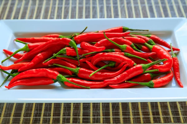 Studio Slider Shot Organic Red Chili Peppers — Stock Photo, Image