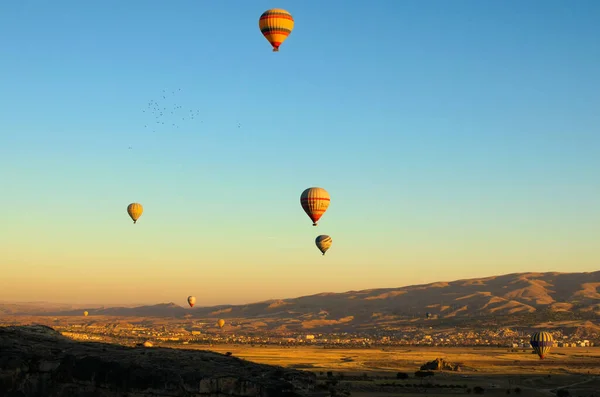 Goreme Turkiet Oktober 2021 Flygballongfestival Kappadokien Varmluftsballonger Mot Färgglada Pulserande — Stockfoto