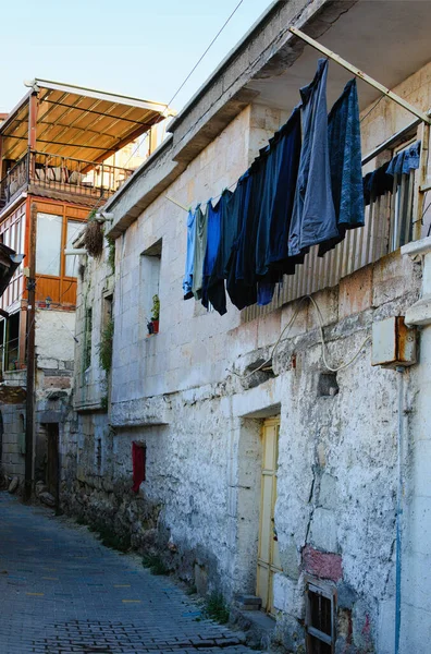 Goreme Tarihi Dar Kaldırım Taşı Caddeleri Klasik Evleri Var Türkiye — Stok fotoğraf