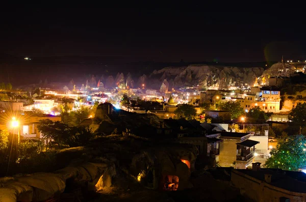 Night Light Aerial Landscape View Famous Cave City Goreme Scenic — Stock Photo, Image
