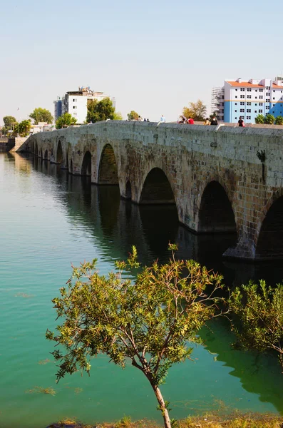 Picturesque Landscape View Ancient Roman Bridge Seyhan River Adana Famous — 图库照片