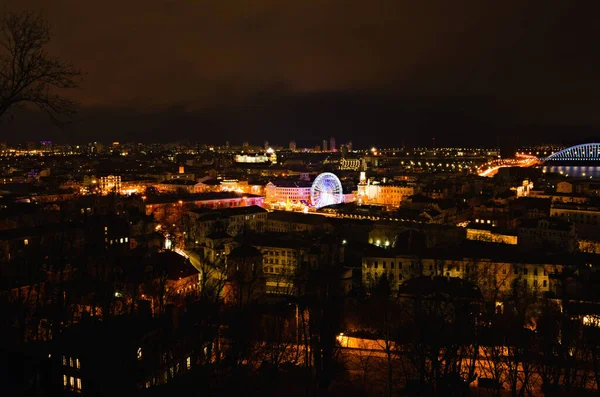 Aerial Night Light Landscape Square Contracts Contract Square Ferris Wheel — стоковое фото