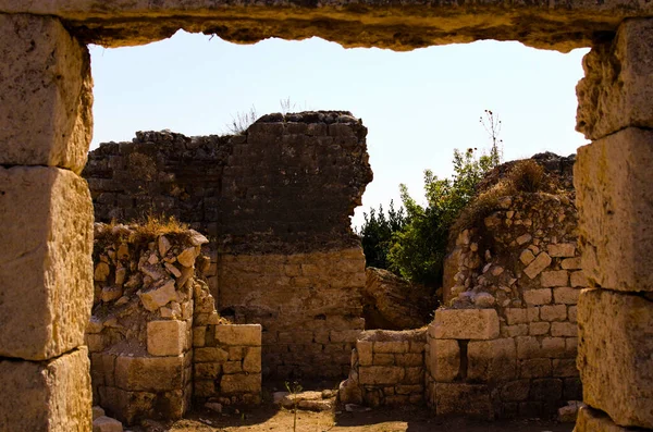 Close View Ruins Ancient Stone Wall Ruins Roman Villa Akkale — стоковое фото