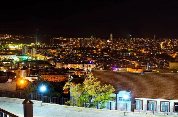 Úžasný Letecký Noční Pohled Krajinu Ankary Osvětlené Budovy Obzoru Pohled — Stock fotografie