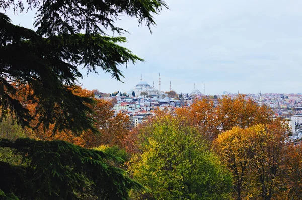 Paysage Automne Pittoresque Istanbul Collines Avec Bâtiments Anciens Mosquées Horizon — Photo