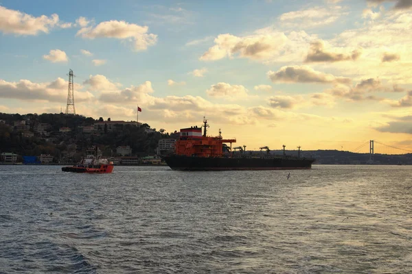 Cargo Ship Bosphorus Sea Traffic Bosphorus Different Ships Boats Sailing — Fotografia de Stock