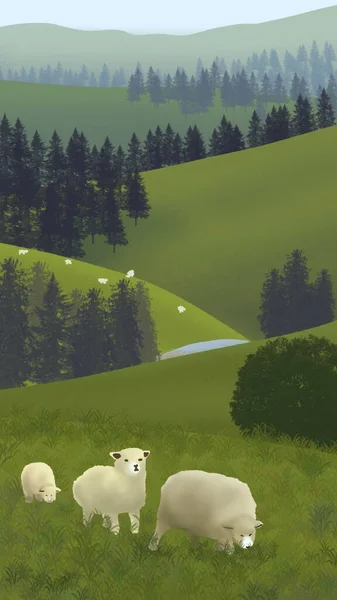 Овцы Горном Ландшафте Обоев Открыток Плакатов Баннеров Туристической Рекламы Природного — стоковое фото