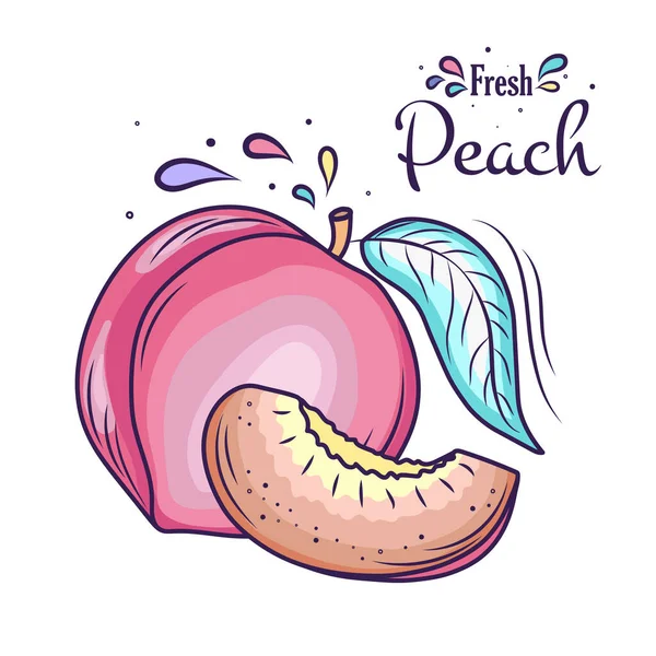 Pfirsichfrucht Kawaii Stil Handgezeichnete Vektorillustration Pfirsichfrucht Handzeichnung Für Broschüren Banner — Stockvektor
