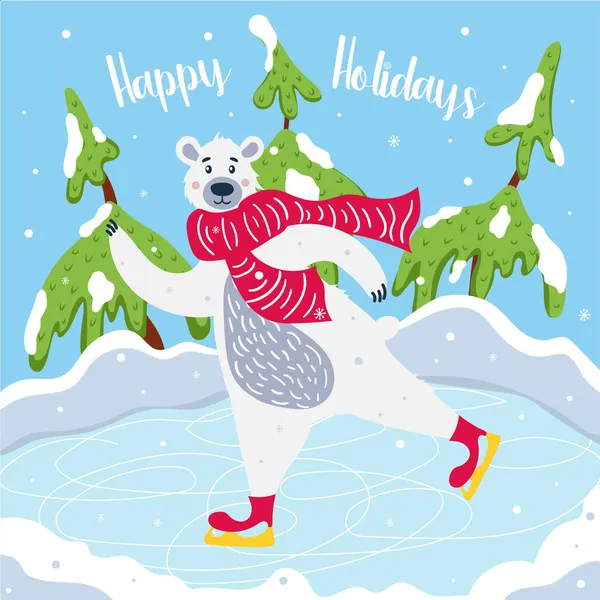 성탄절 새해를 북극곰 인사말 — 스톡 벡터