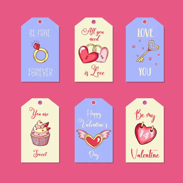 Set Etiquetas Regalo Románticas Para Día San Valentín — Archivo Imágenes Vectoriales