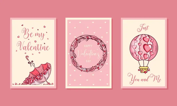 Valentine Day Romantic Greeting Cards Set Vector Design Concept Valentines — стоковый вектор