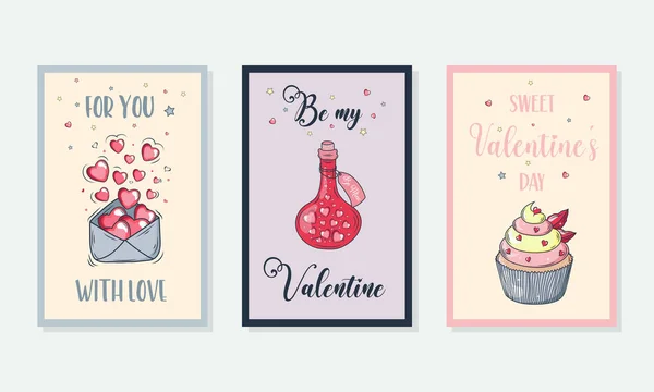 Valentine Day Romantic Greeting Cards Set Vector Design Concept Valentines — стоковый вектор