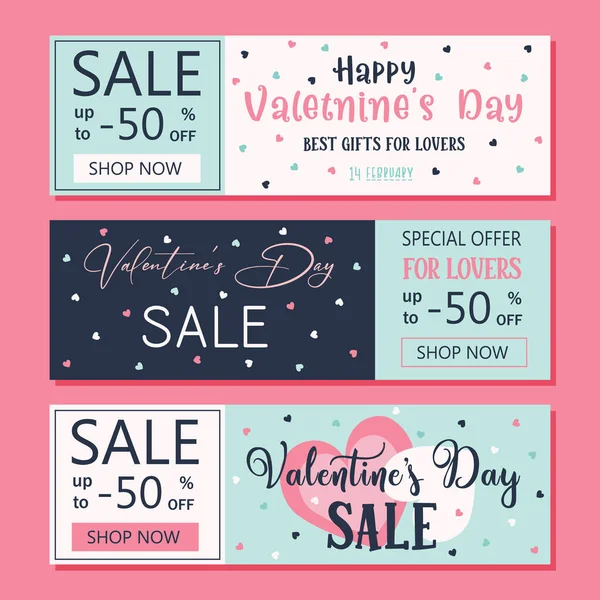 Set Valentines Day Sale Banners Vector Illustration — стоковый вектор