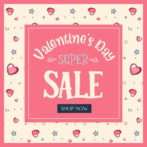 Valentines Day Super Sale Banner Template Hearts — стоковый вектор