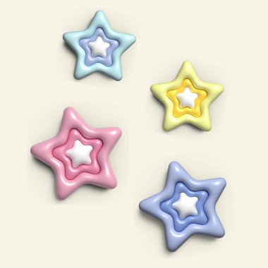 Üç boyutlu yıldız simgeleri. Oyunlarda başarılar. Müşteri değerlendirme konsepti web sitesi çalışanı hakkında. Gerçekçi 3D tasarım. Mobil uygulamalar için. Vektör illüstrasyonu