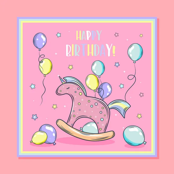 Joyeux anniversaire carte de vœux illustration vectorielle, style dessiné à la main. — Image vectorielle