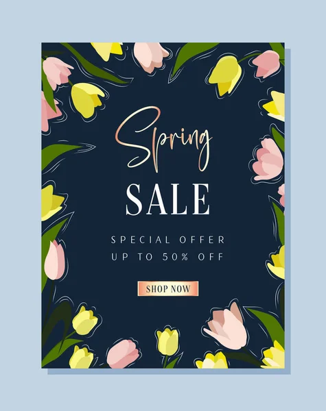 Primavera vendita sfondo banner con bel fiore colorato. Illustrazione vettoriale . — Vettoriale Stock