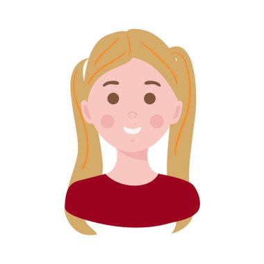 Kızıl saçlı, sevimli küçük çocuk resimde beyaz bir arka plan üzerinde vektör avatar güzel kız