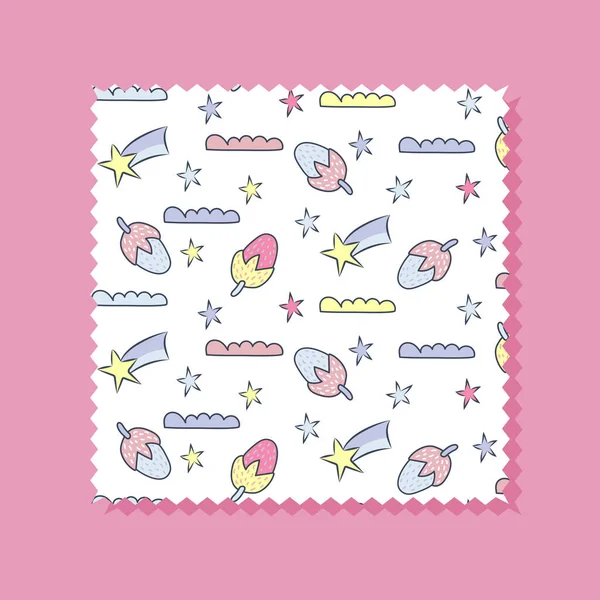 Nahtloses, kindliches Muster mit wenig Stern am rosa Himmel. Nette Vektortextur für Kinderbettwäsche, Stoff, Tapete, Packpapier, Textil, T-Shirt-Druck — Stockvektor