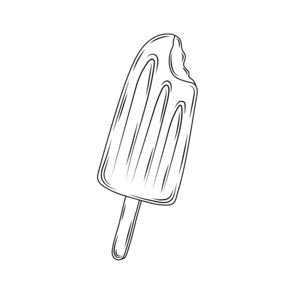 Ice cream bar op een stok. Vector hand getekende illustratie in vintage gegraveerde stijl. Geïsoleerd op witte achtergrond. — Stockvector