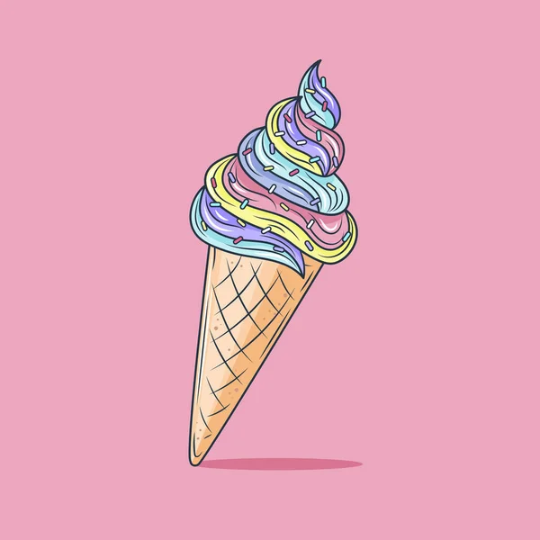 明るい漫画スタイルのアイスクリーム。白い背景に隔離された素敵な色のアイスクリームベクトル. — ストックベクタ