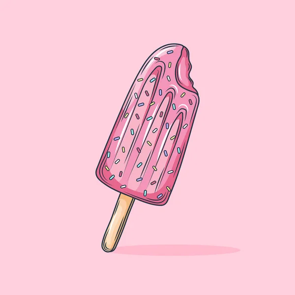 Gelato stile Kawaii Illustrazione di un gelato al bastoncino rosso, picole alla fragola. Ideale per cataloghi, materiale informativo e istituzionale — Vettoriale Stock