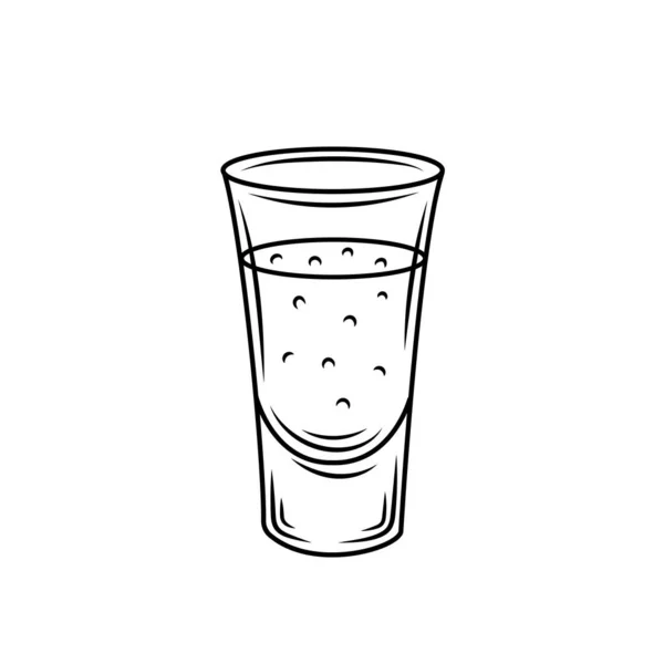 Un vaso de tequila. Dibujo vectorial de bebida alcohólica mexicana. Esbozo de cóctel de cristal. Ilustración grabada para etiqueta, icono, bar o menú de restaurante. — Archivo Imágenes Vectoriales