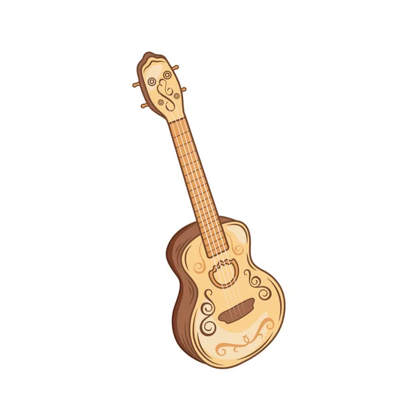 Vektorillustration einer akustischen mexikanischen Gitarre isoliert auf weißem Hintergrund. Saiteninstrument im flachen Stil. — Stockvektor