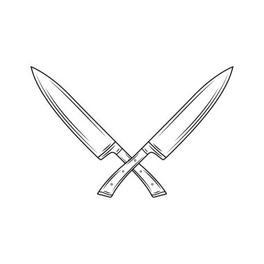 Et Ustası ve Kasap Bıçağı Siyah ve Beyaz Taslak Şekil Vektörü Çizim Çizimi