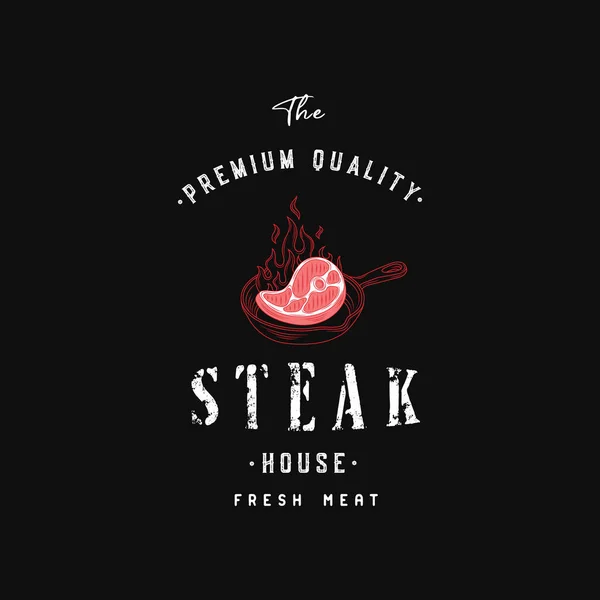 Steak House or Meat Store Vintage Typography Label, Emblem, Logo Template. Isolated. — Vector de stock