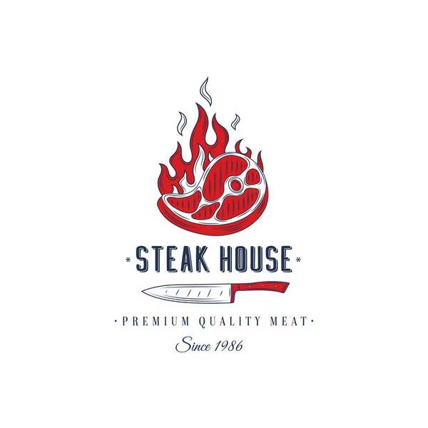 Steak House or Meat Store Vintage Typography Label, Emblem, Logo Template. Isolated. — Vector de stock