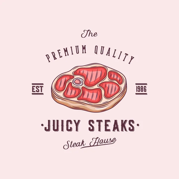 Steak House or Meat Store Vintage Typography Labels, Emblems, Logo Templates. Signs Set. Isolated. — Vector de stock